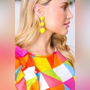 Canary Raffia Lantern Pom Dangle Earrings